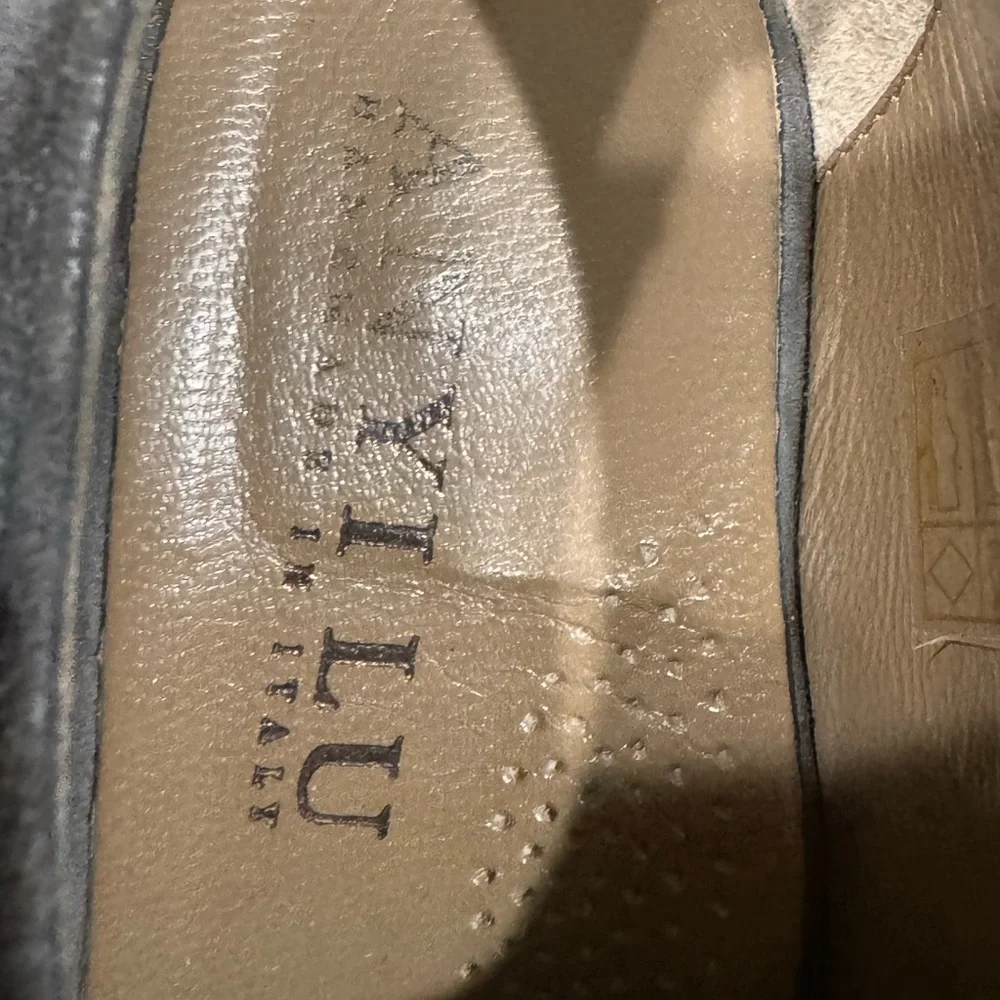 Anyi Lu gray suede sedge peep toe  bootie shoe